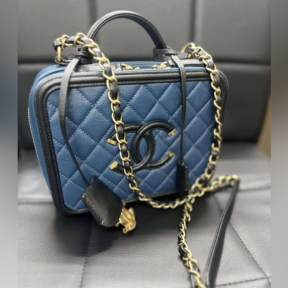 CHANEL Handbags - CHANEL Navy Filigree Vanity Medium size